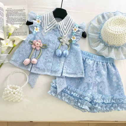 Blue Girls Summer Dress 1-3 Years With Cap, Imported From China