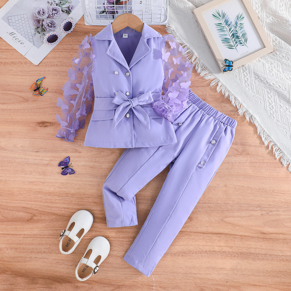 New Style Girls' Long-Sleeved Bow-Knot Mesh For 3-4 years Imported From China