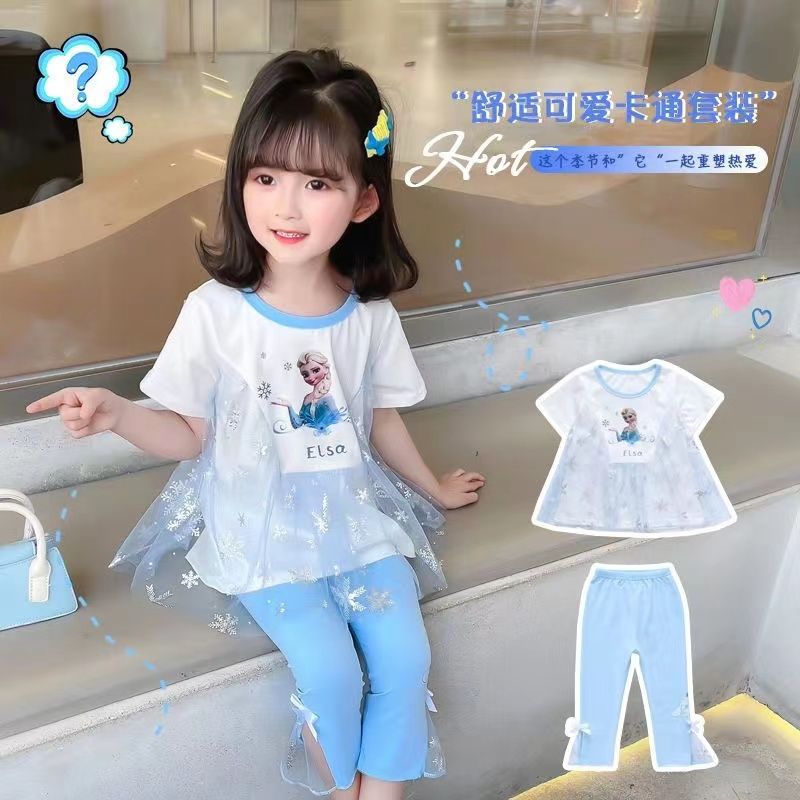 New Style Summer Set for Girls: Short-Sleeved T-Shirt With Pant, For 1-5 Years Imported From China