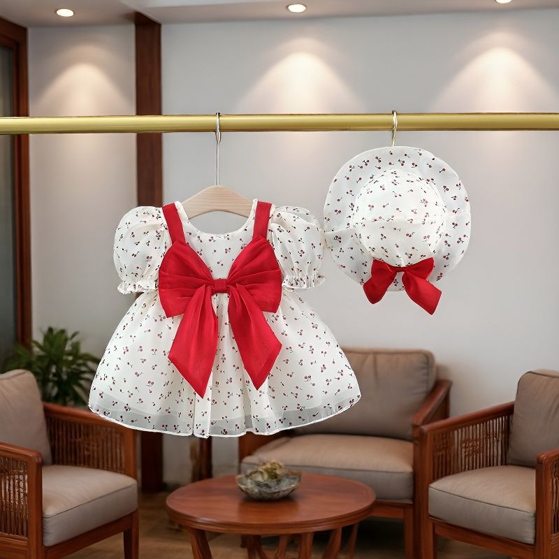 Summer New Style Cherry Print Dress for 6-18 month Baby Girls, Imported From China