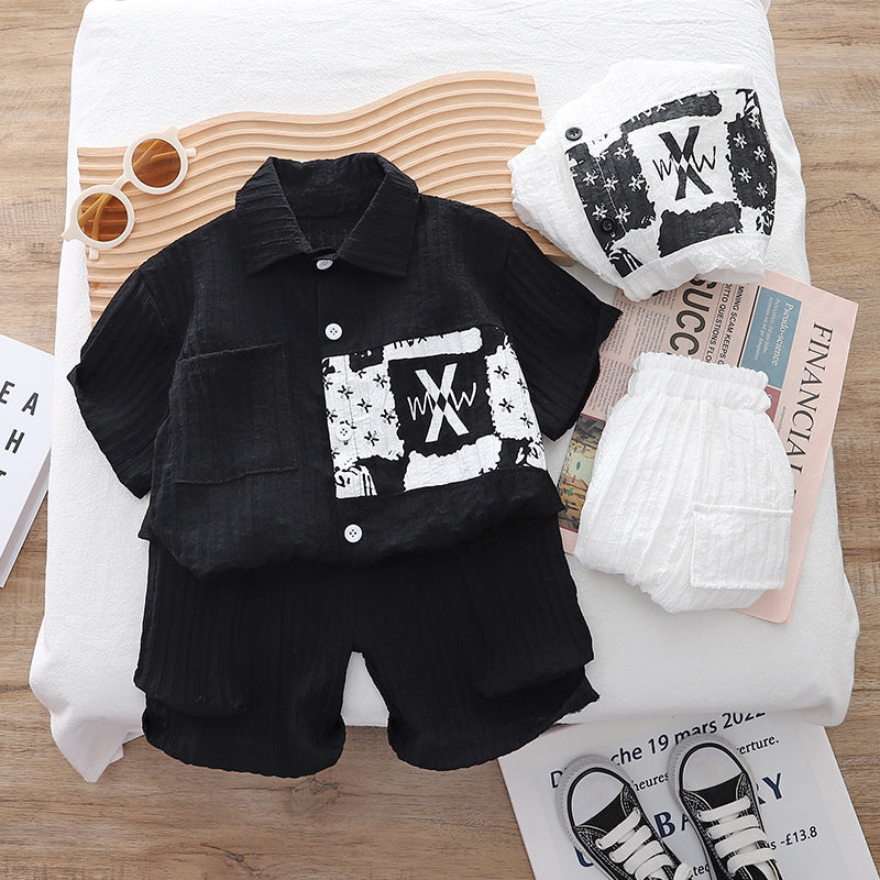 Summer boys lapel letter printing short sleeve Denim cotton White Color, For 2-6 Years, Imported From China