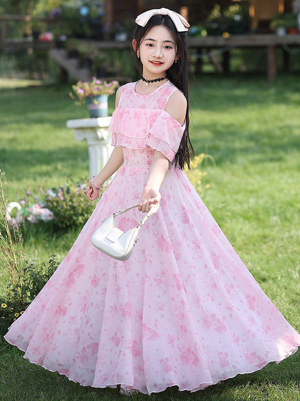 Girls' Summer New Style Chiffon Princess Dress for Girls For 7-10 Years, Imported From China
