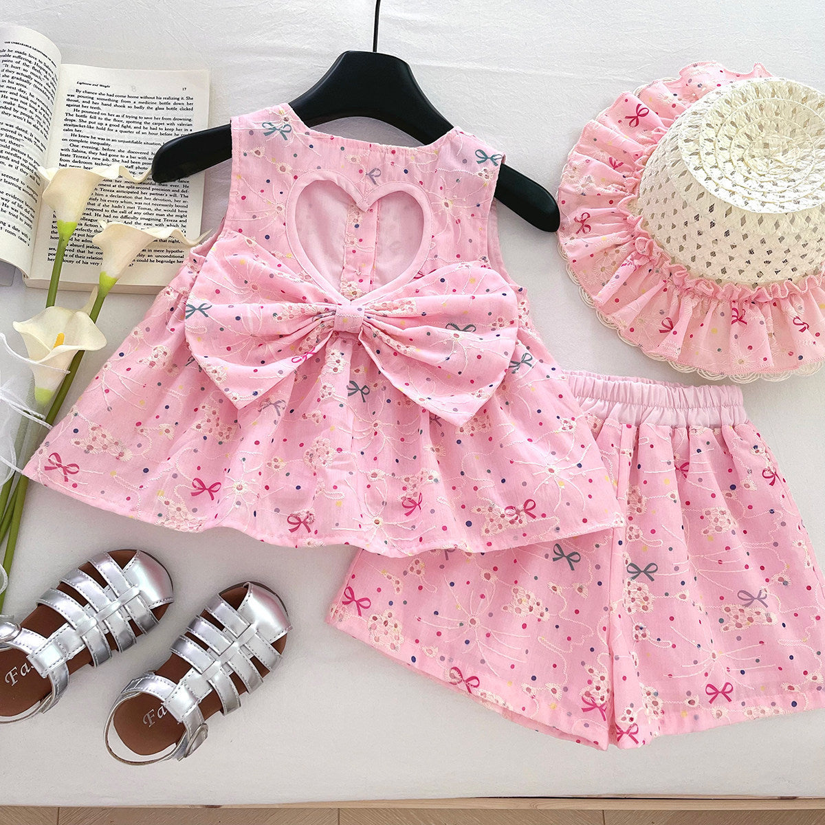 Summer New Girls' Outfit, Cute Bow Embroidered, For 1-6 Years, Imported from China
