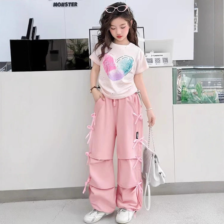 Girls' Summer Outfit Short-Sleeve Two-Piece Set for Little Girls For 6-14 Years, Imported From China