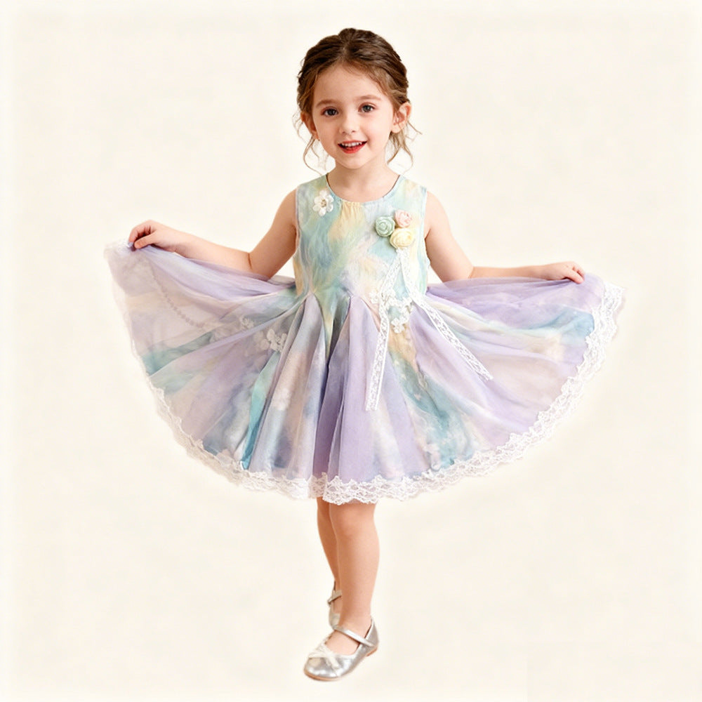 Ready-Made Girls' Sleeveless Dress Summer New Little Girl's Fluffy, For 3-7 Years, Imported From China