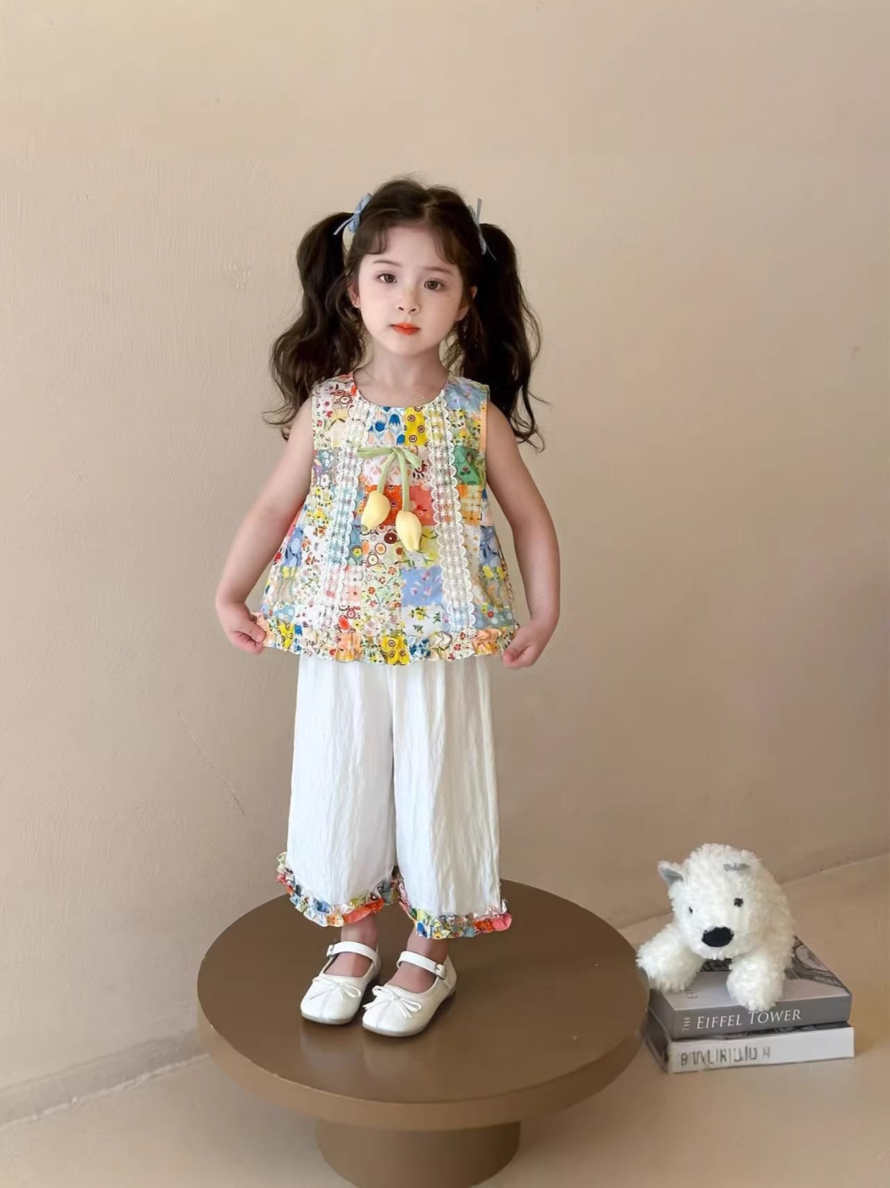 Girl's Set - Monet Garden Summer New Style Vest Wide-Leg Pants Two Piece Set For 1 Years, Imported From China