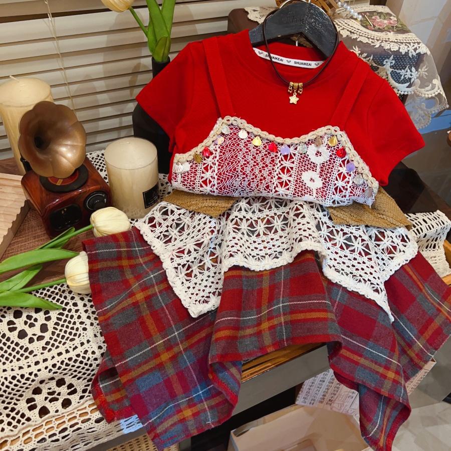 Summer New Fashion Girls' Versatile Short-Sleeved Patchwork For 2-7 Years Imported From China