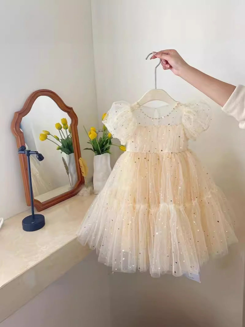 Girls' Dress Summer New Korean Style Baby High-End Mesh Puff, For 3-6 Years, Imported From China