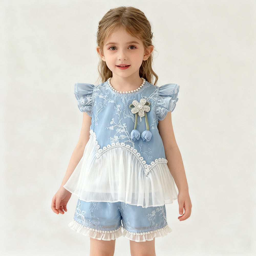 Girls' New Summer Patchwork Floral Fashionable, For 4-5 years, Imported from China