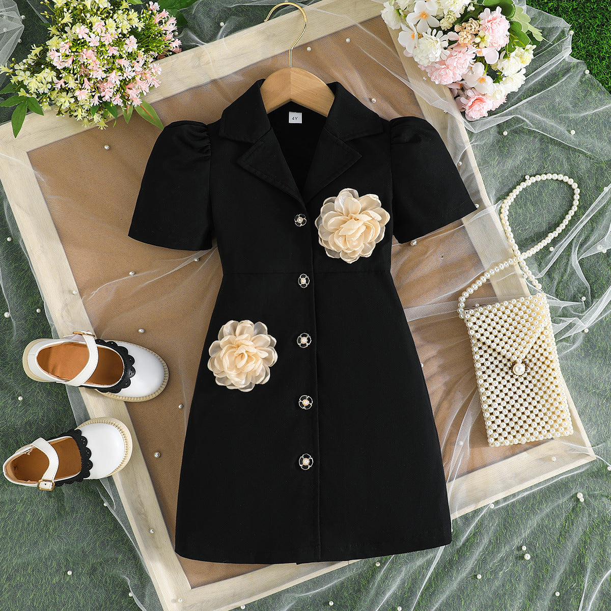 Summer New Girls' Solid Color Short-sleeved For 2 and 7 Years, Imported From China