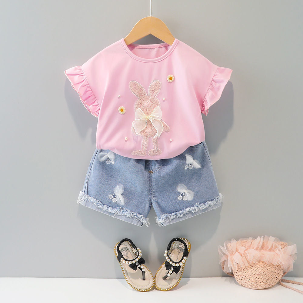 Girls short-sleeved set, new summer style, For 4-8 Years Imported From China