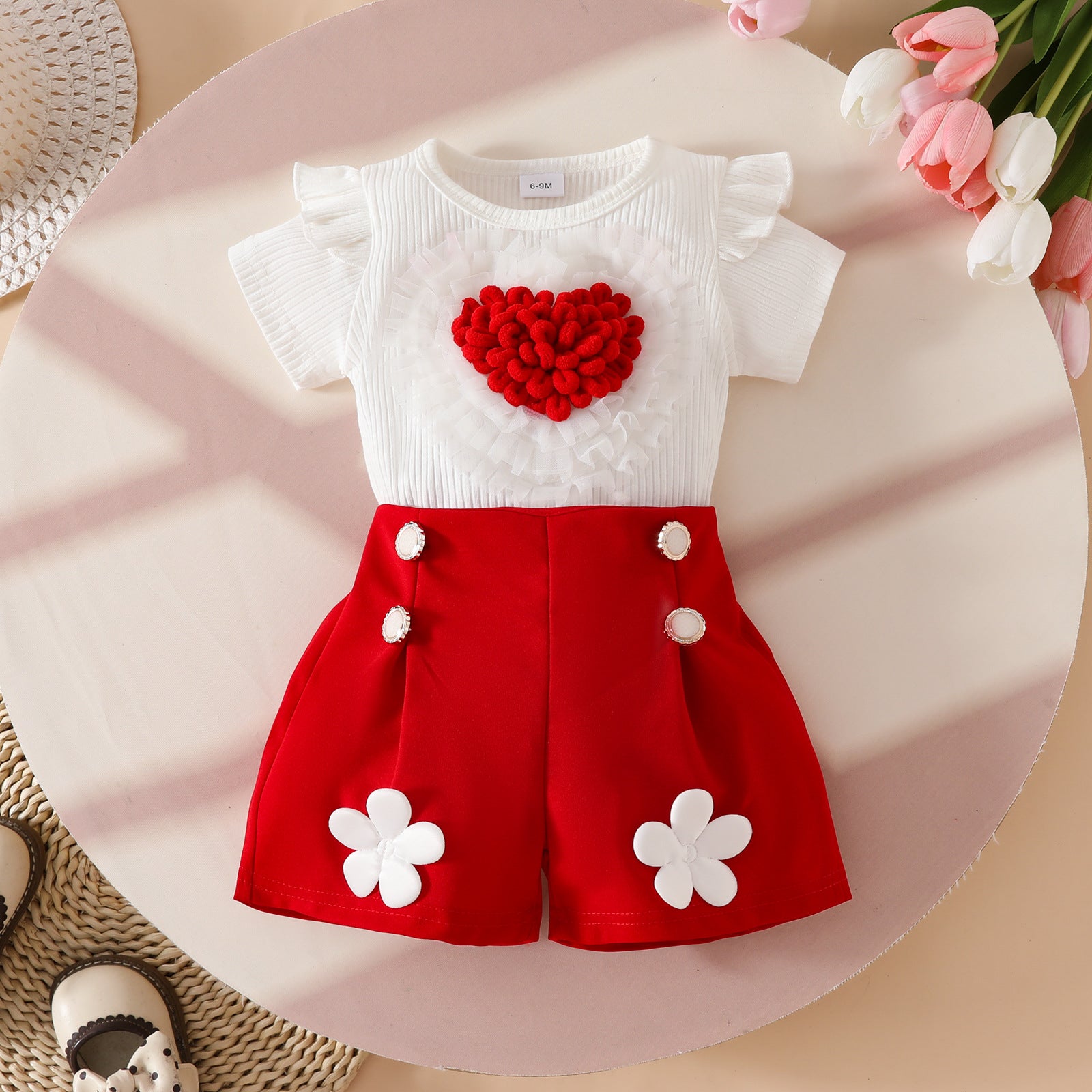 Summer Sweet Steps Girls' Baby 3D Big Heart Short, 6-12 Months, 2-3 Years, Imported From China