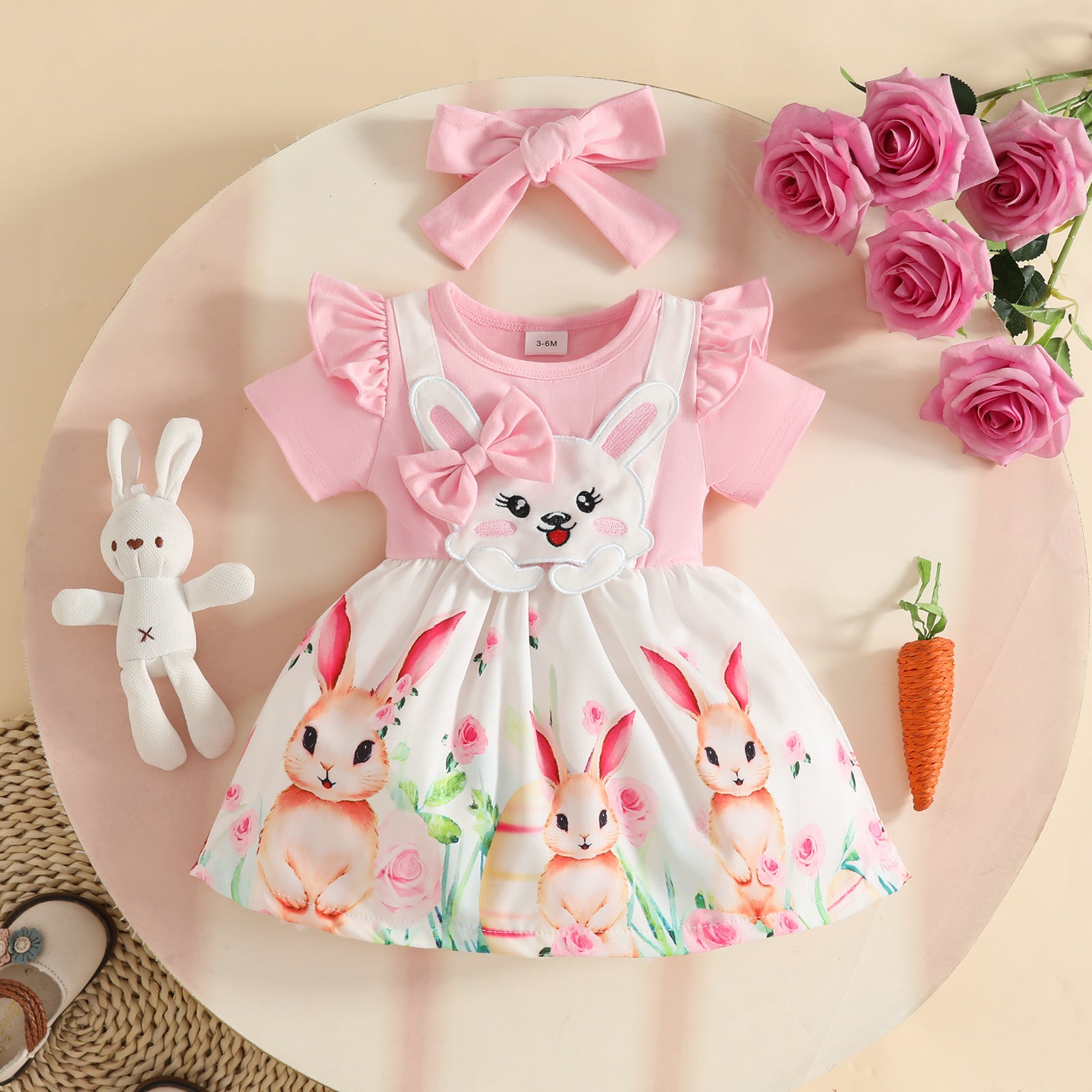 Easter Short-Sleeve Dress for 0-3 Year Old Baby Girls with Faux Imported From China
