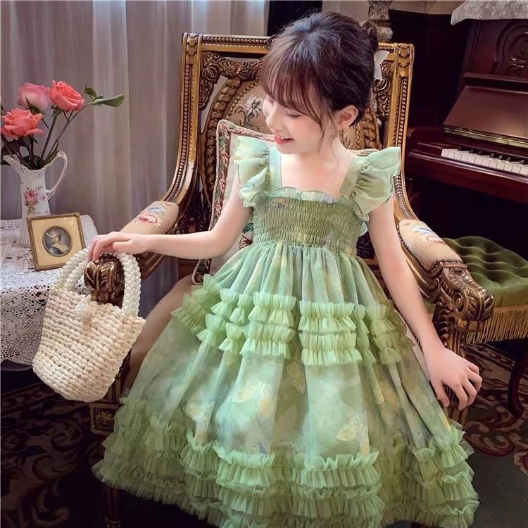 Girls Summer New Arrival dress Children Green Butterfly Mesh Princess Dress, For 2-3 Years, Imported From China