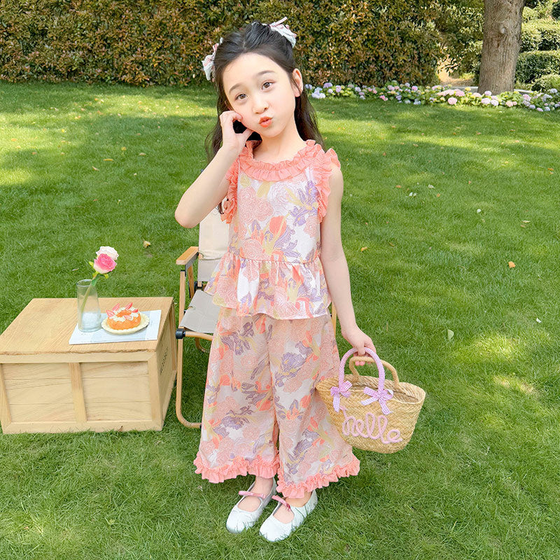 New Korean Style Girls' Summer Set, Thin Two-Piece Set For 1 Year, Imported From China