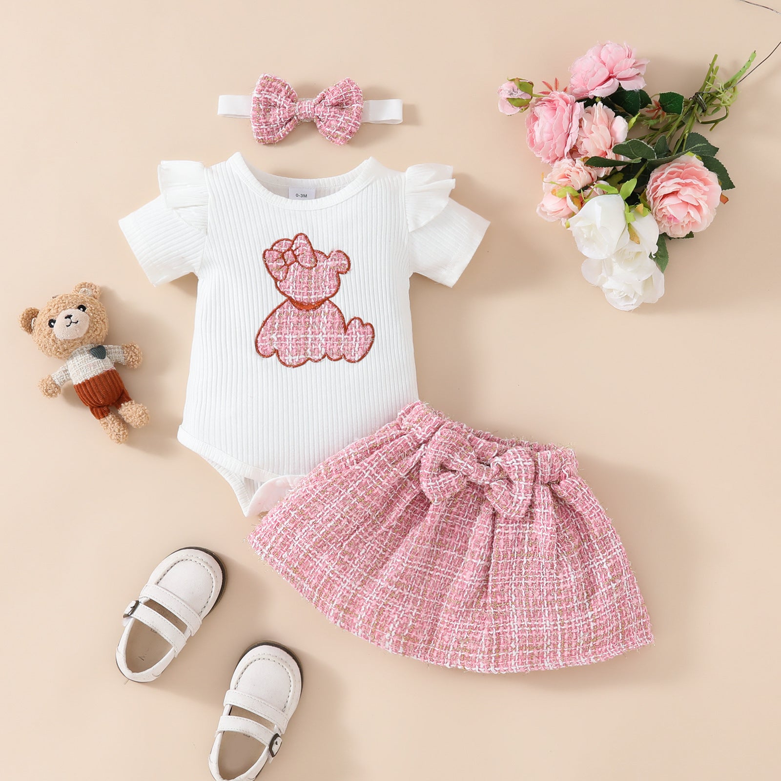 Baby Pit Strip Short-sleeved Skirt suit, For 0-24 Months, Imported From China