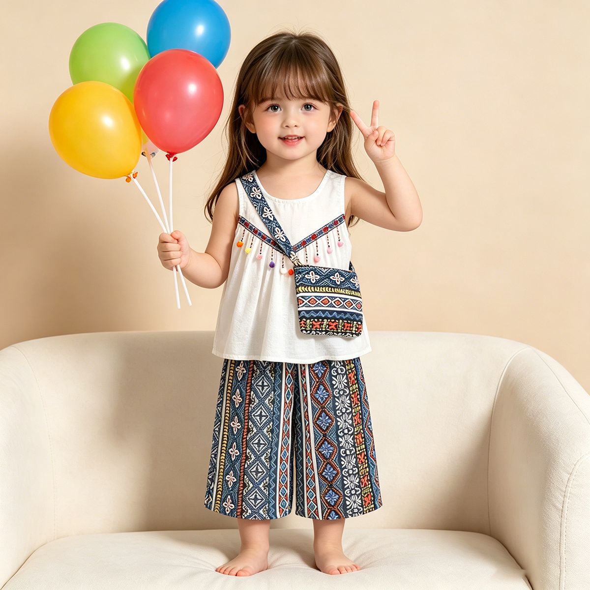 Korean-style ethnic-inspired two-piece  sleeveless for girls, For 3-6 Years, Imported From China