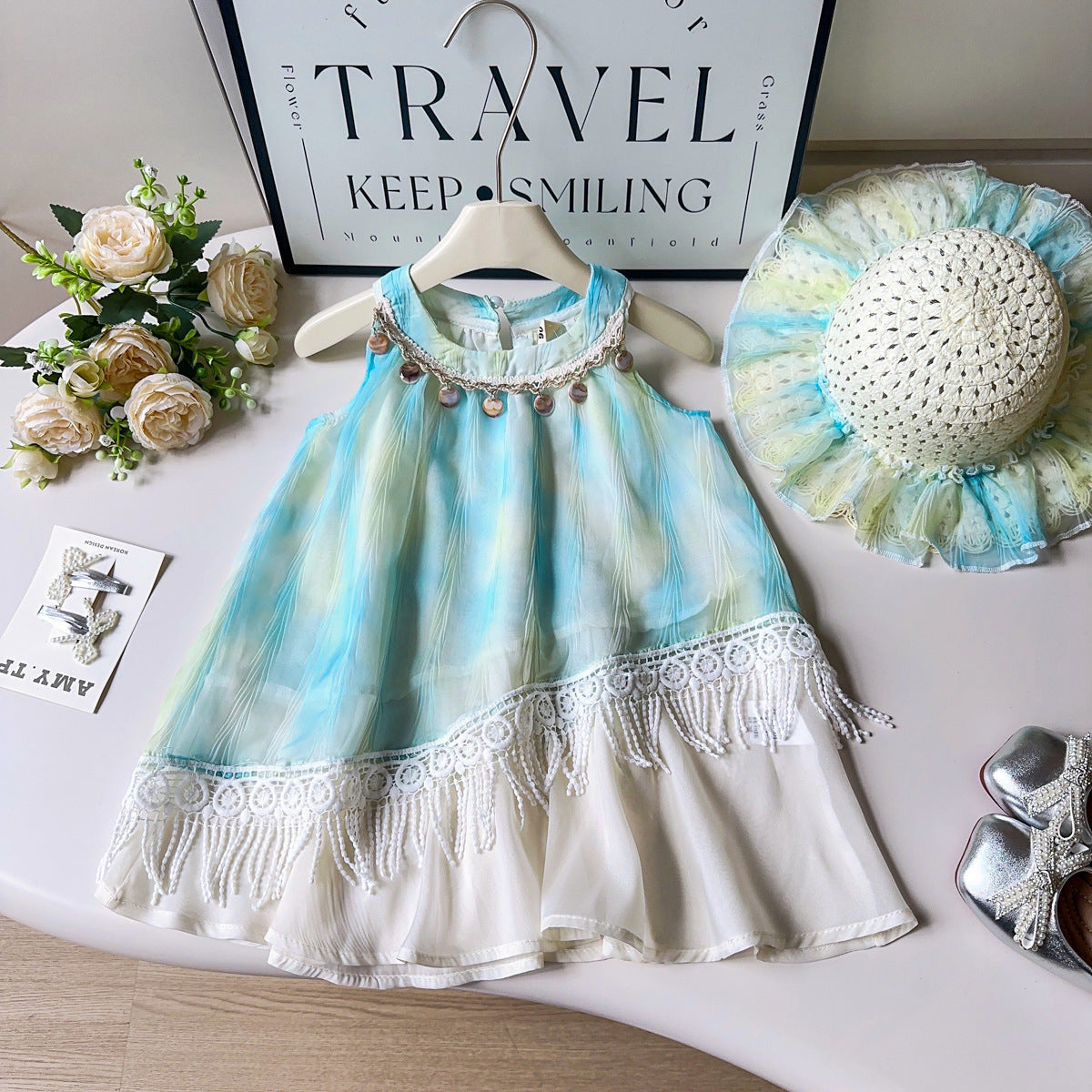 New summer style sleeveless dress for girls with cap, For 2-6 Years Imported From China