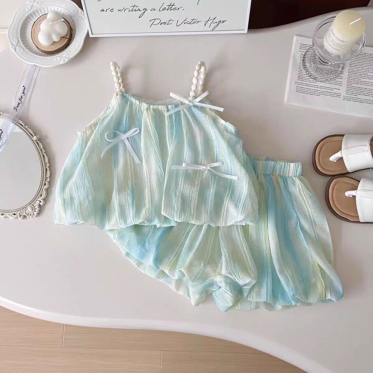 Korean style summer set for little girls, For 7-8 Years, Imported From China