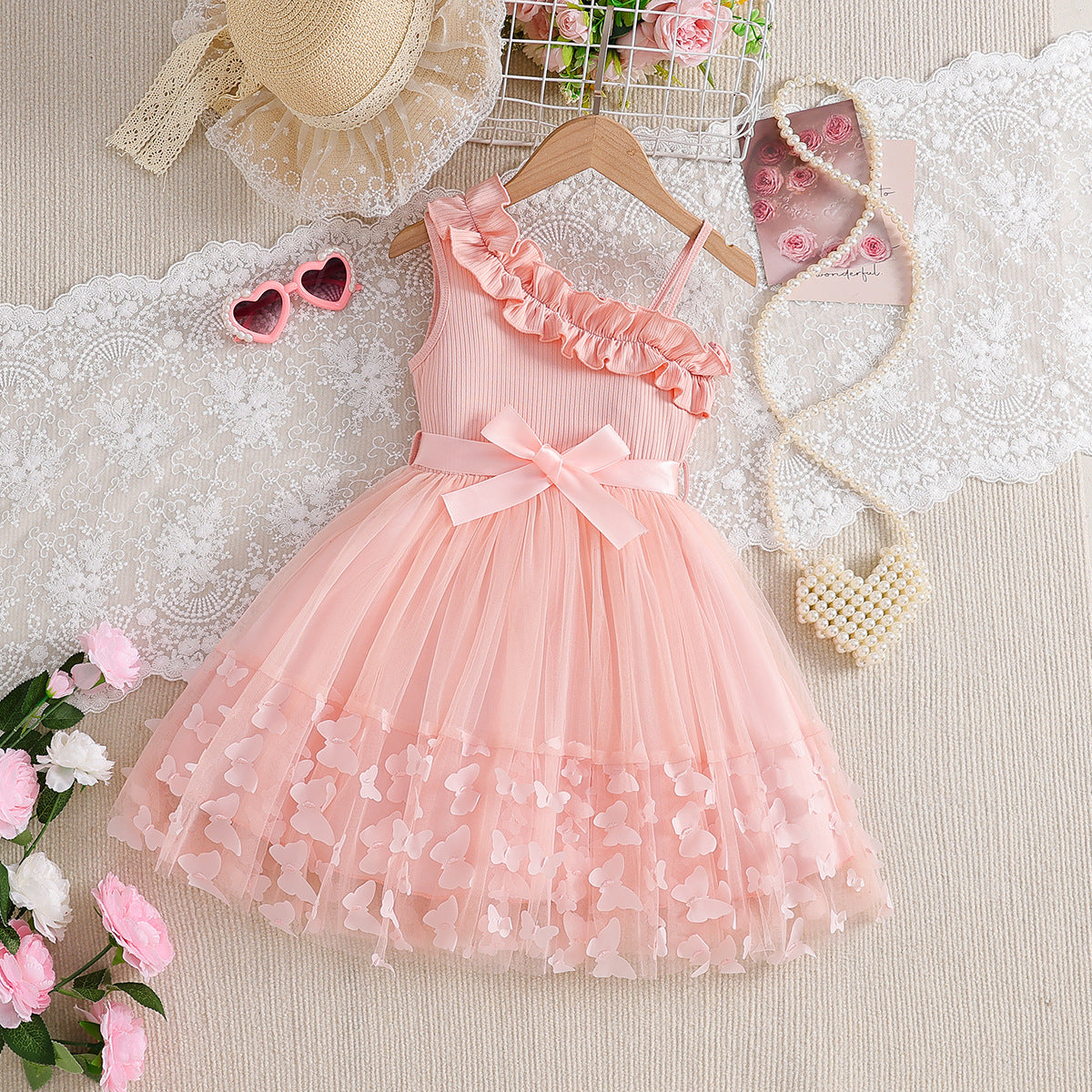 Summer Children's Performance Dress, Half-Strap Sequin Princess, For 4-5 Years, Imported From China