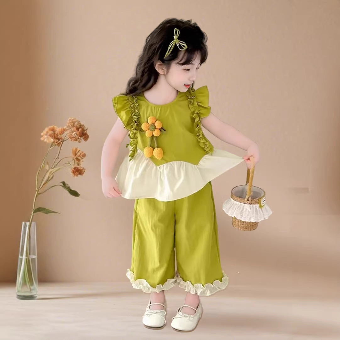 Girls' Summer Outfit with Flutter Sleeves Imported From China