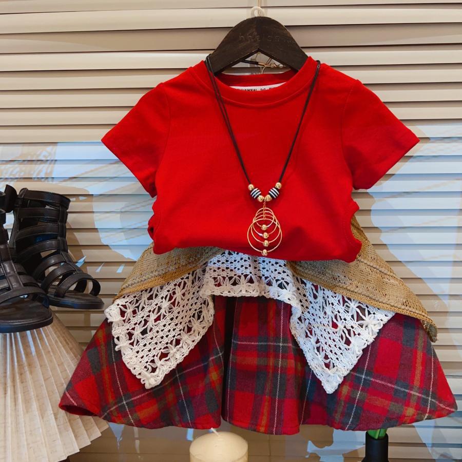 Summer Fashion Girls' Versatile Short-Sleeved Patchwork Plaid 1-6 Years Imported From China