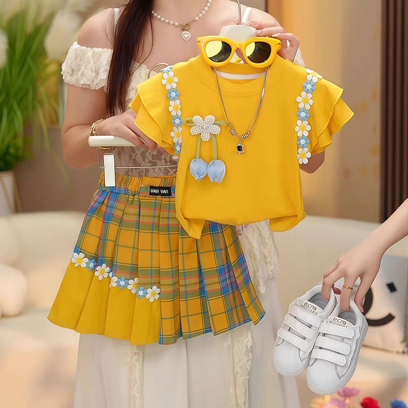 Korean Style Kidsren's Clothing Girls Short-Sleeved T-Shirt Suit Summer, For 7 Years, Imported From China