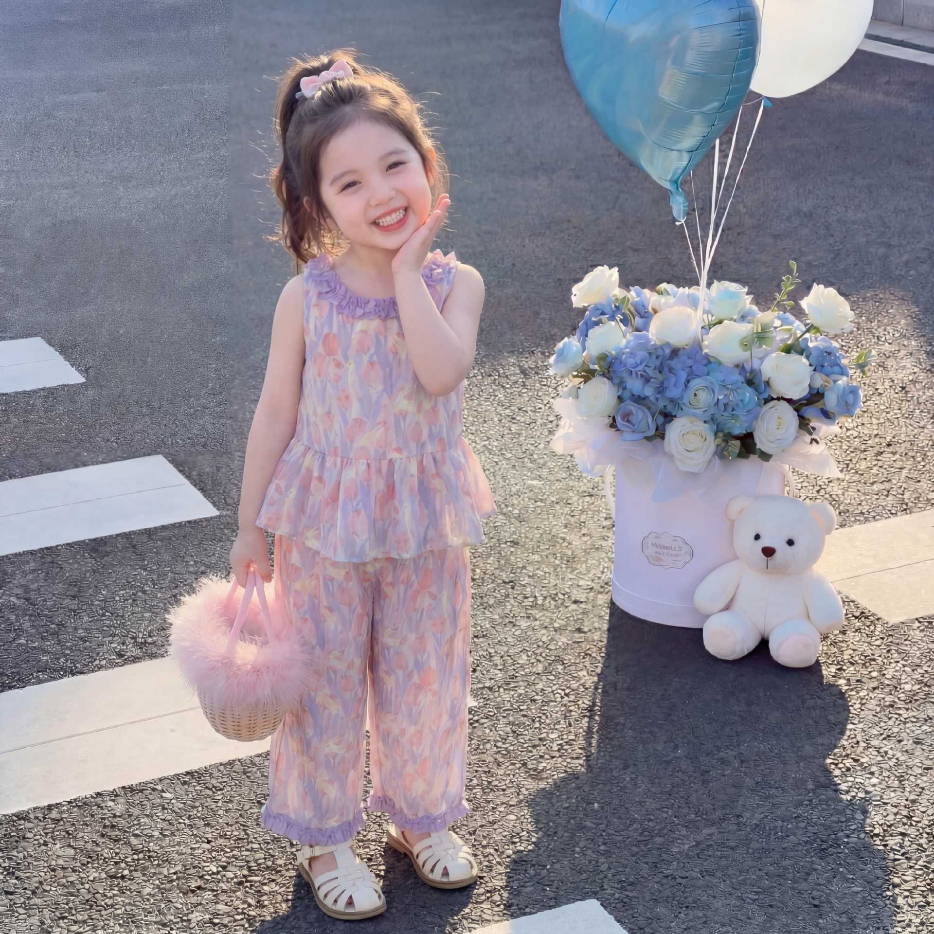 Girls' Floral Thin Set New Style Baby Summer Collection For 1-6 Years, Imported From China