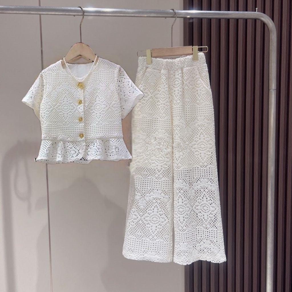Girls' Summer Set New Korean Style Lace Sweet Short-Sleeved Set For 6-13 years, Imported From China
