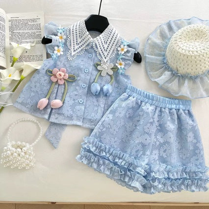 Blue Girls Summer Dress 1-3 Years With Cap, Imported From China
