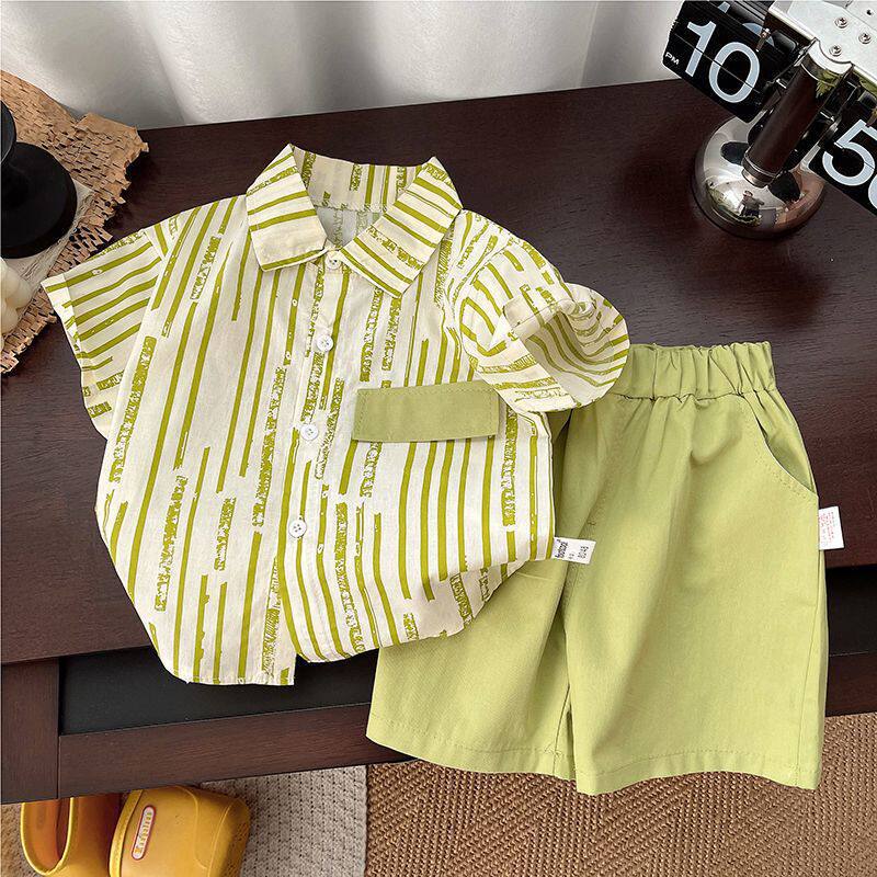 Boys' Summer Short-Sleeve Shirt Two-Piece Set For 4-5 Years, Imported From China