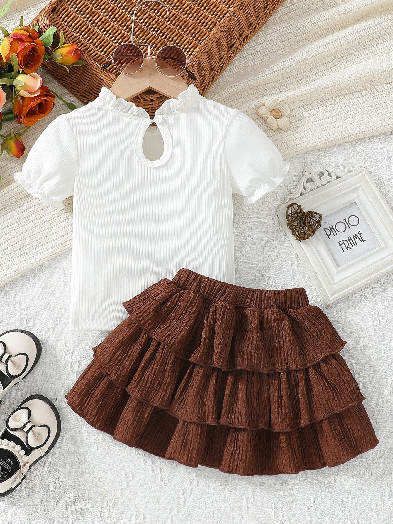 Summer Sweet Style Bow Decoration Toddler Ruffled Neckline, For 6-24 Months, 2-3 years, Imported From China