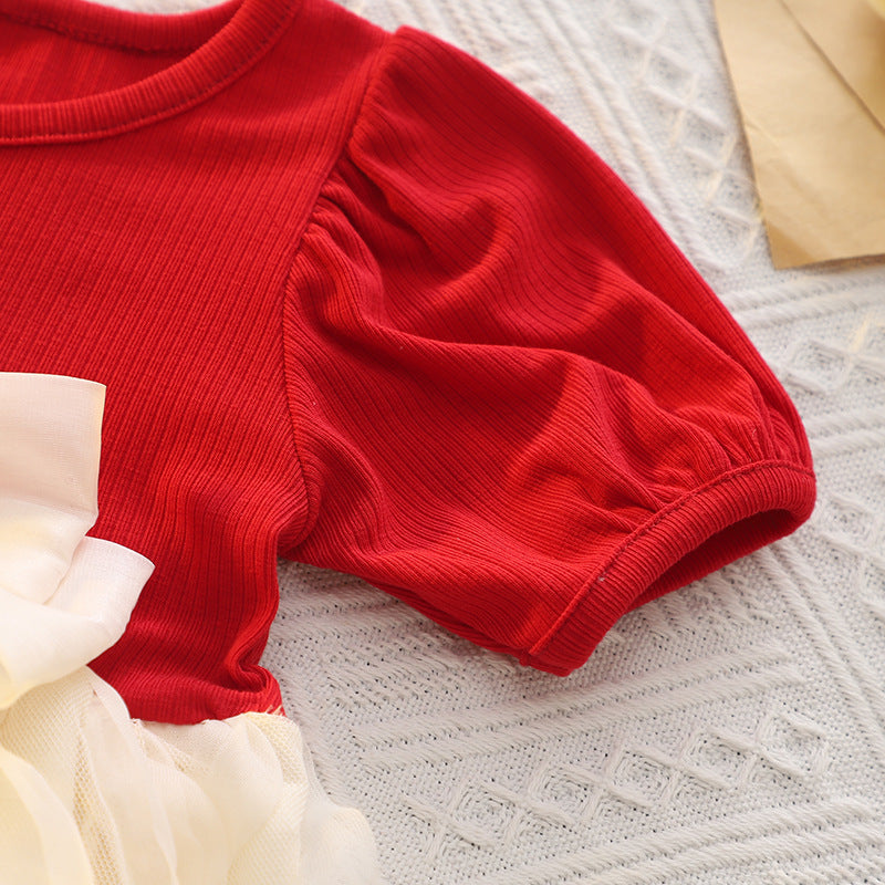 Girls' dress summer new style, three-dimensional bow, puff, 12-18 Months, Imported From China