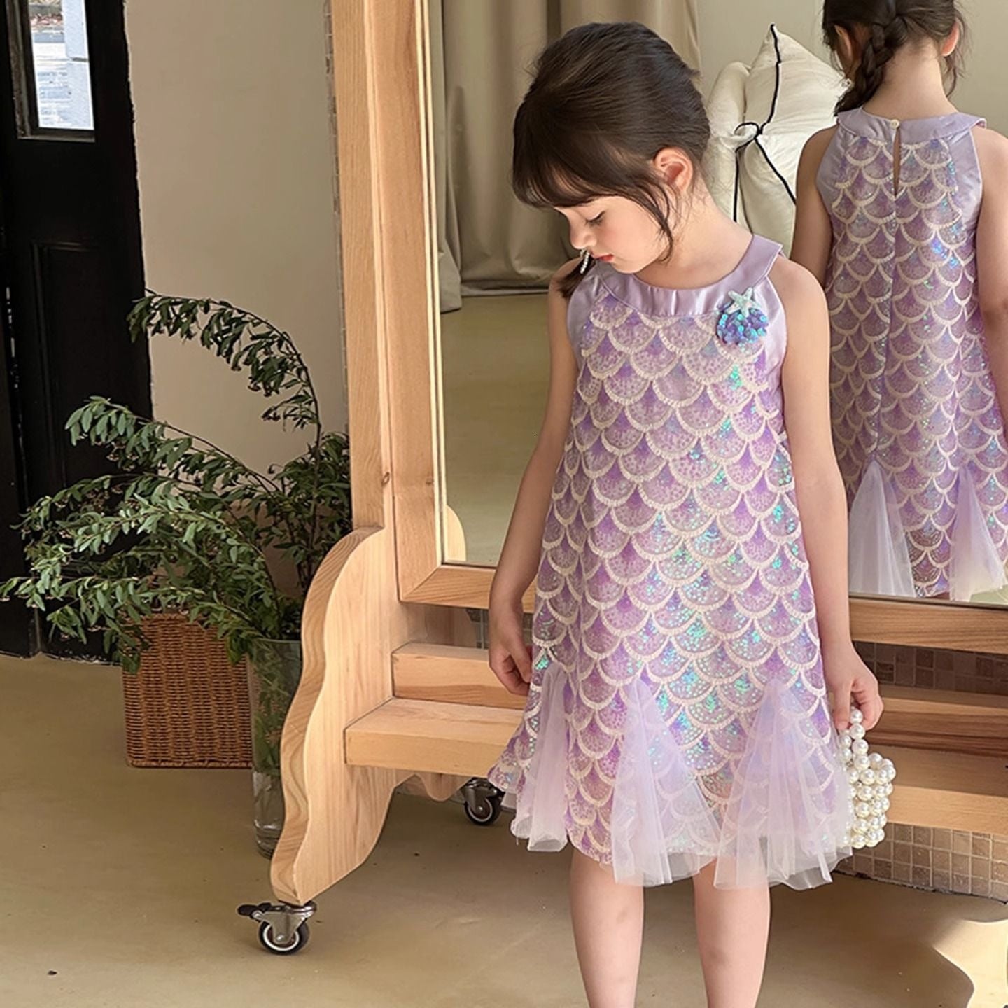Girl's Summer Purple Stylish Performance Dress, For 10-11 Years, Imported From China