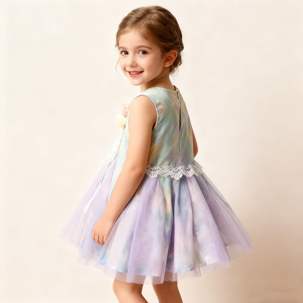 Ready-Made Girls' Sleeveless Dress Summer New Little Girl's Fluffy, For 3-7 Years, Imported From China