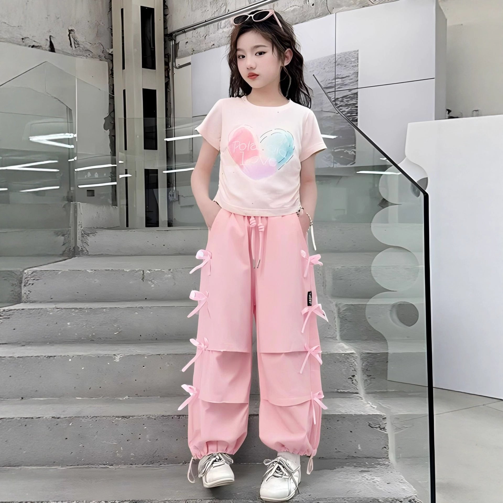Girls' Summer Outfit Short-Sleeve Two-Piece Set for Little Girls For 6-14 Years, Imported From China