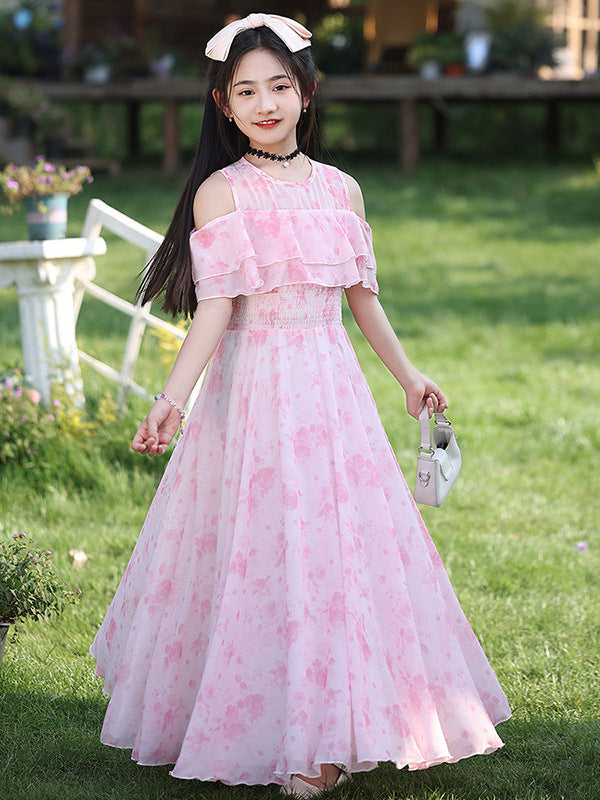 Girls' Summer New Style Chiffon Princess Dress for Girls For 7-10 Years, Imported From China