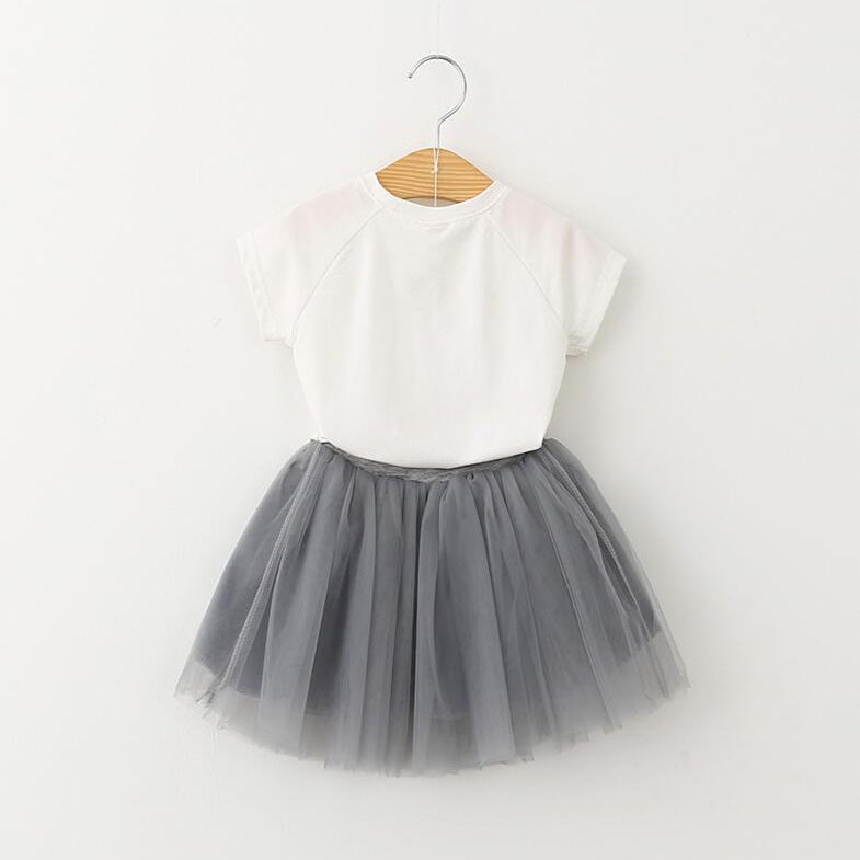 Summer Children's Clothing Dropshipping Girls Cute Cat T-Shirt+Skirt, For 1-4 Years, Imported From China