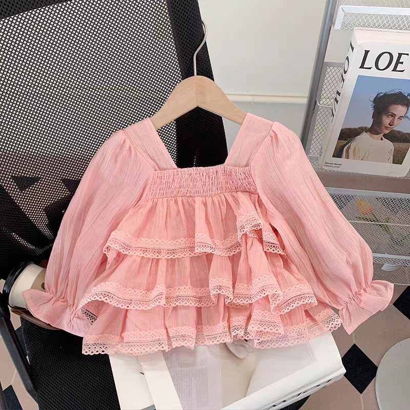 Girls' Autumn New Children's Clothing Cute Lace Top and Jeans For 2-7 Years, Imported From China
