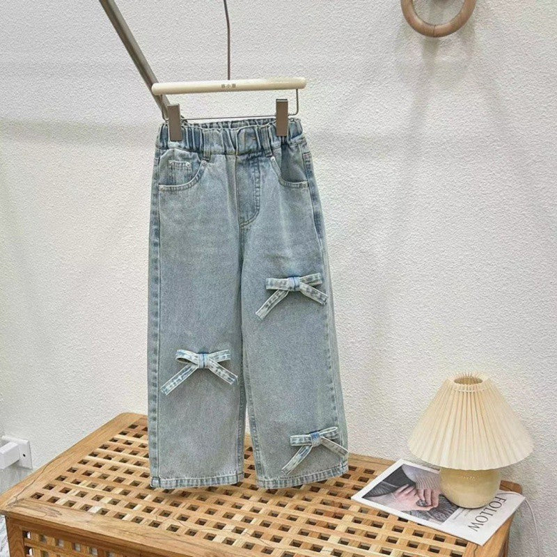 Girls Jeans Summer Suit Medium and Large Kidskin's Thai Short-Sleeved T-Shirt Summer Fashionable Two-Piece Set For 3-9 Years Imported From China