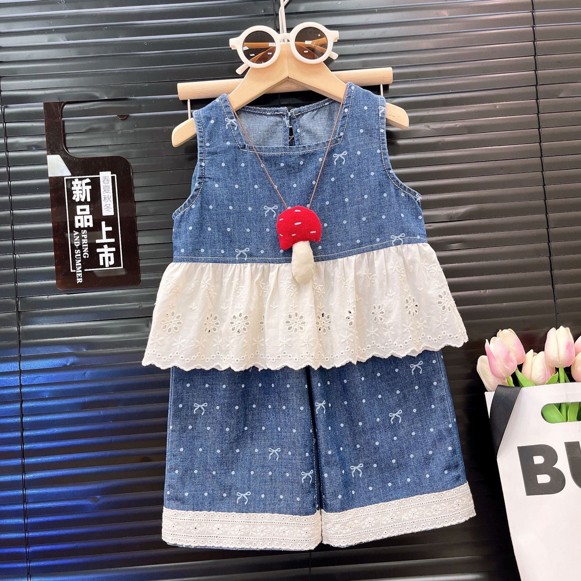 Girls' Summer Printed Denim Sleeveless Vest, For 3, 5 Years,  Imported From China