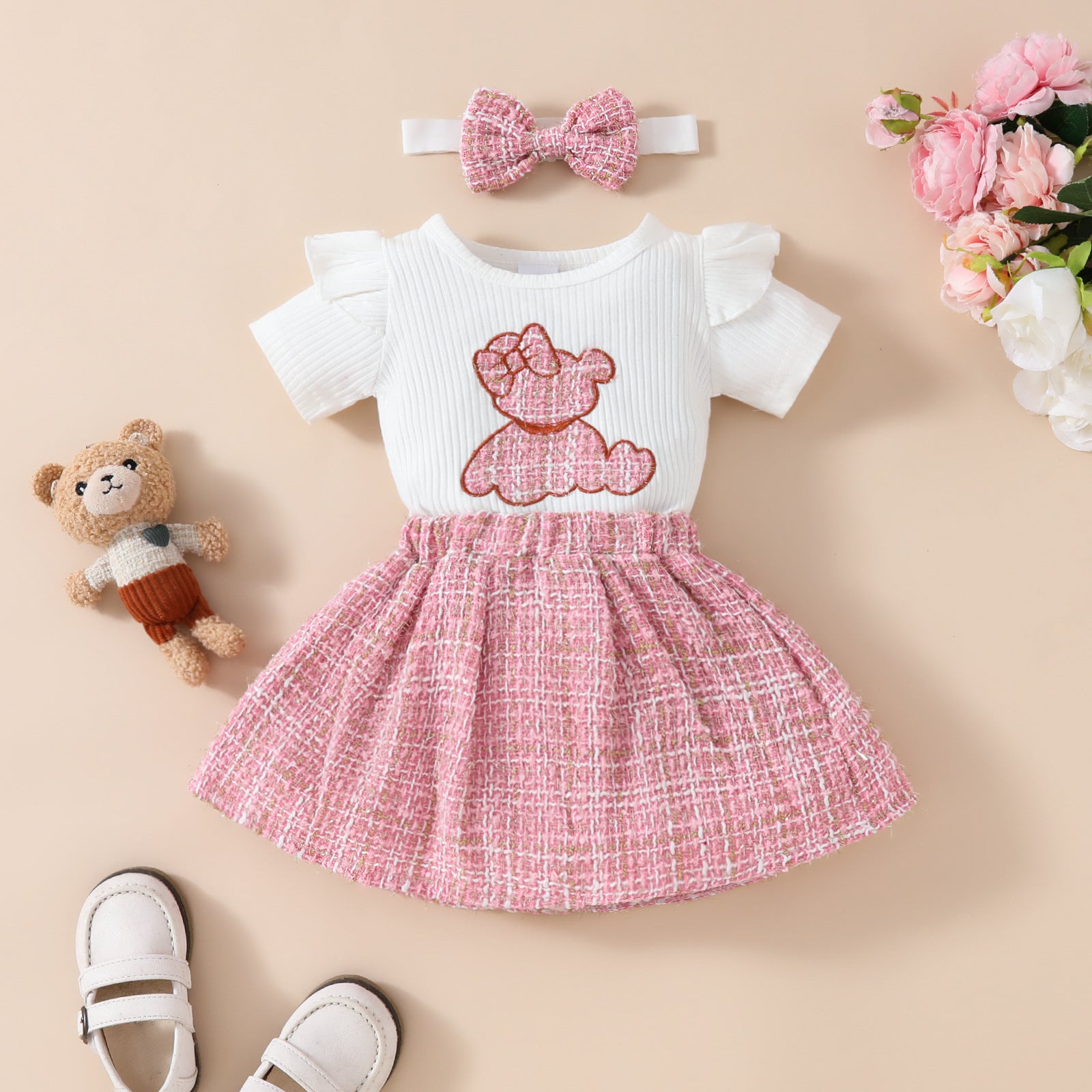 Baby Pit Strip Short-sleeved Skirt suit, For 0-24 Months, Imported From China