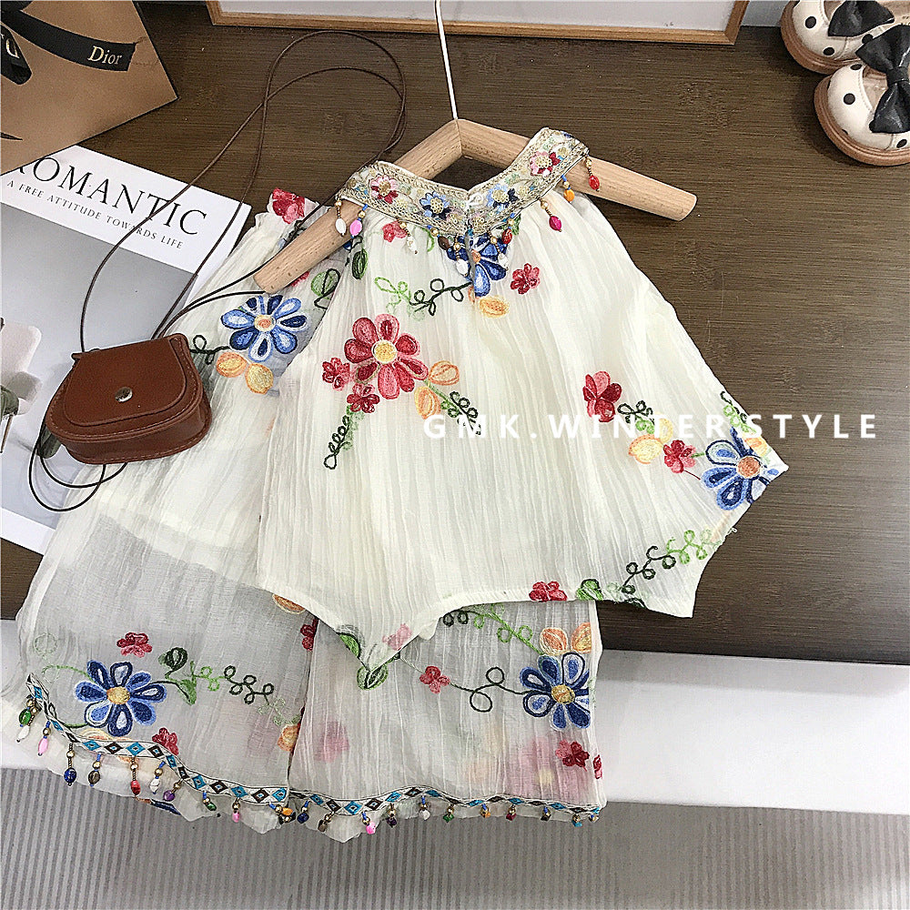 Girls Summer Embroidered Flower Suit For 2 years, Imported From China