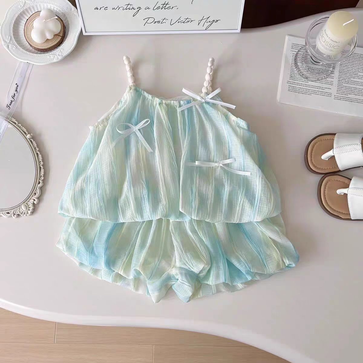 Korean style summer set for little girls, For 7-8 Years, Imported From China