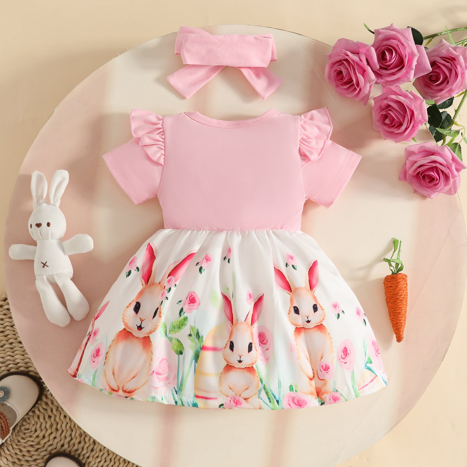 Easter Short-Sleeve Dress for 0-3 Year Old Baby Girls with Faux Imported From China