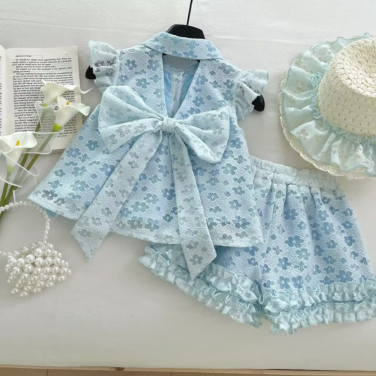 Summer Girls Suit Lace Flower Vest Top Lace Shorts Baby, For 4-7 Years, Imported From China