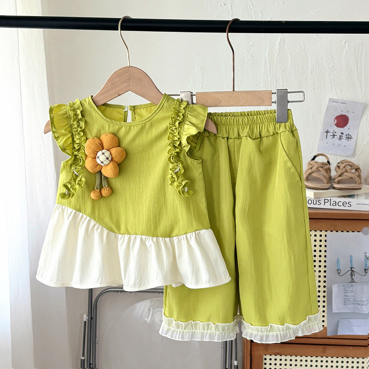 Girls' Summer Outfit with Flutter Sleeves Imported From China