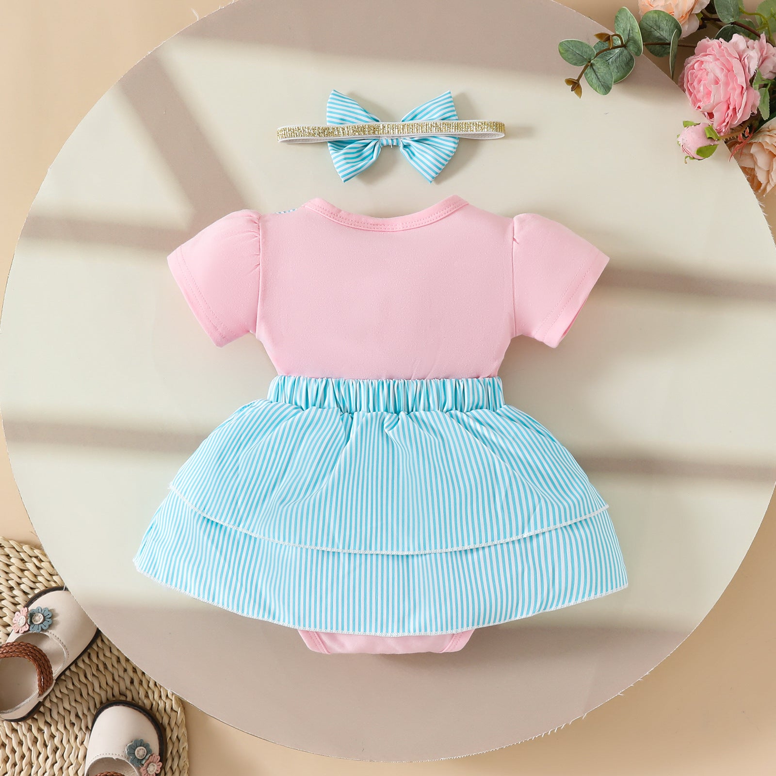 Cute Baby Girl Bear Zhangzai Faux Overalls Triangle Romper, For 0-18 Months Imported From China