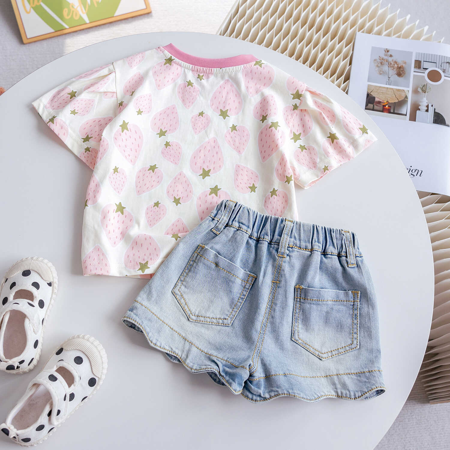 Girls' Short-Sleeve T-Shirt and Shorts Set, Summer, 6 Years, Imported From China