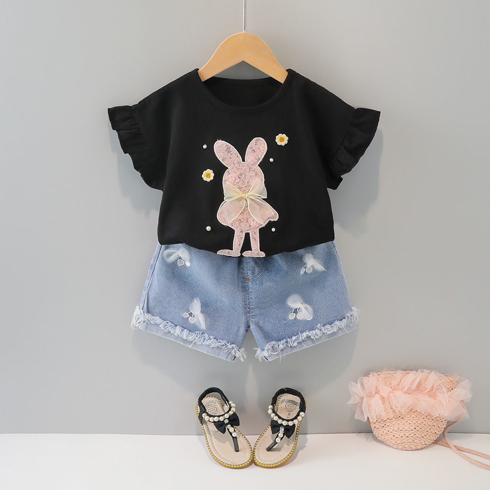 Girls short-sleeved set, new summer style, For 4-8 Years Imported From China